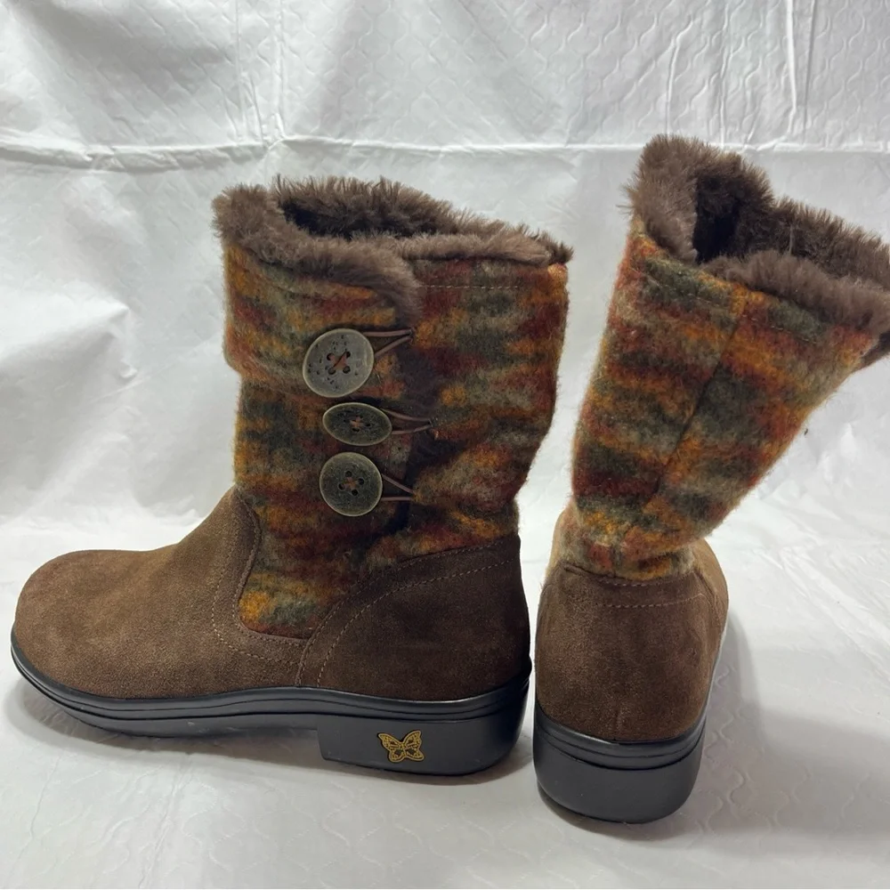 Alegria Nanook Boots Brown Suede Leather Faux Fur Lined Women Size 39 EU Cute